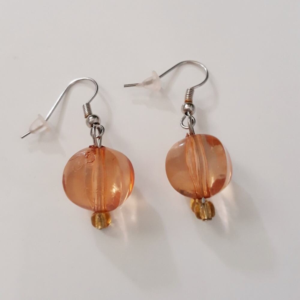 Hand Crafted Amber Bead Drop Earrings - Picture 2 of 4